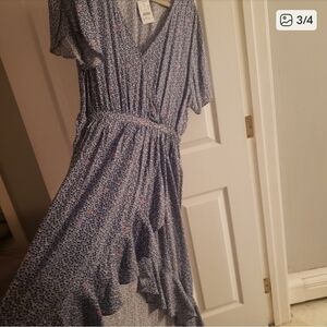 J. Crew High Low Blue Patterned Dress
